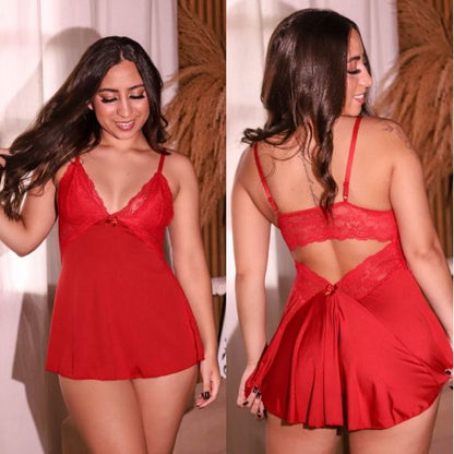 Camisola VERMELHA PREMIUM Sensual com Renda Decote Costas Roupa de Dormir