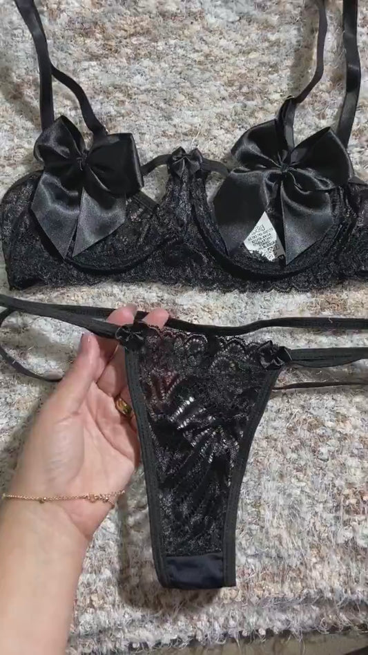 Lingerie Sexy Premium - Calcinha e Sutiã Renda Sensual (Conjunto Preto)